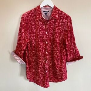 Chaps Non Iron Shirt 3/4 Sleeve Red Polka Dots Womens 1X